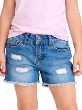 Girls Cat & Jack Distressed Denim Shorts Size 6 Frayed Hem Blue Jean Summer
